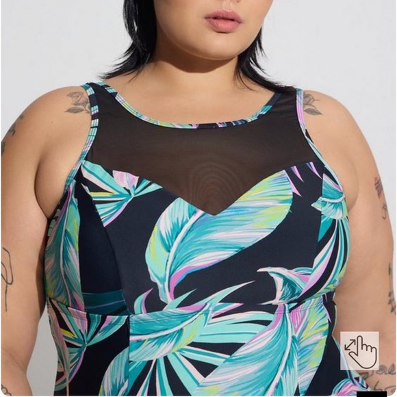 NWT! TORRID one piece tropical mesh panel bathing suit, 3X. - Picture 5 of 12